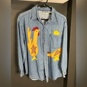 Halk’s thrifted embroidered long sleeve button up. Size XL.